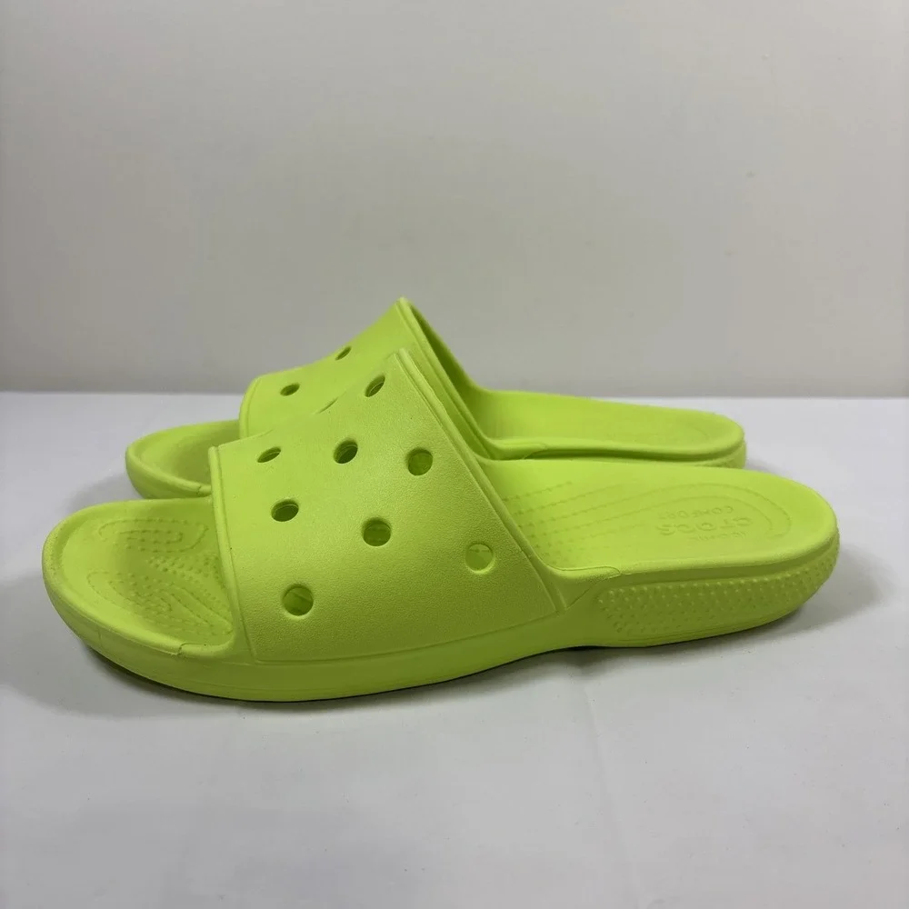 Crocs Classic Slide Sandals Neon Lime Green Womens 9 Mens 7 Slip On Shoe Comfort